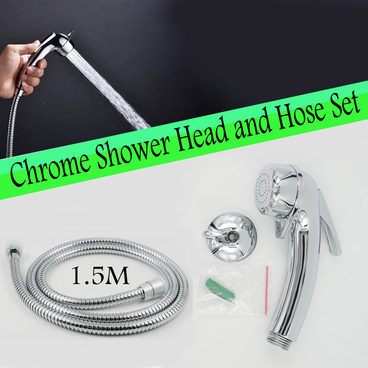 Chrome Handheld Shower Head and Hose 1.5m Set for Caravan/Motorhome/Campervan