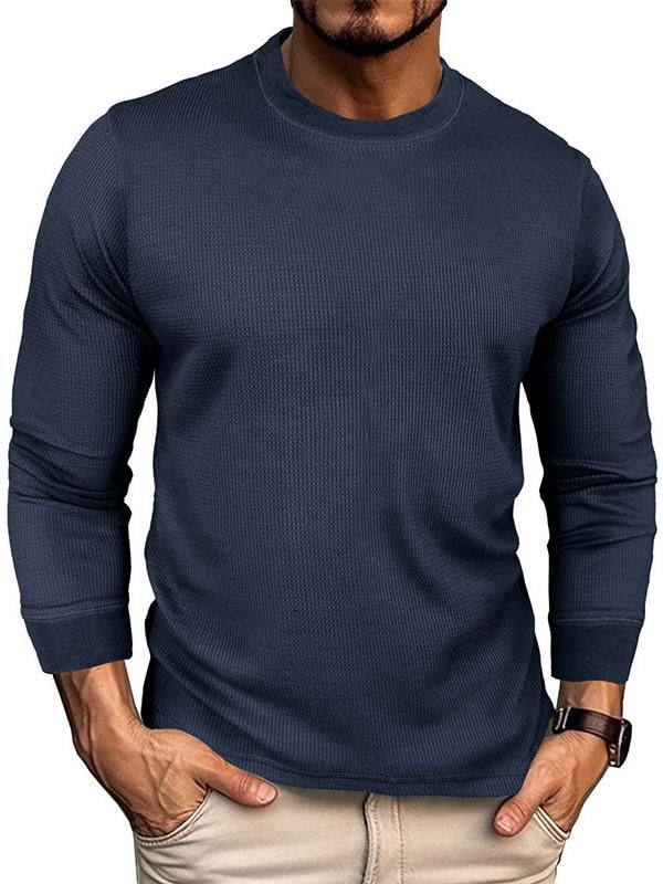 Men's Round Neck Waffle Solid Color Basic Long Sleeved Sweatshirt