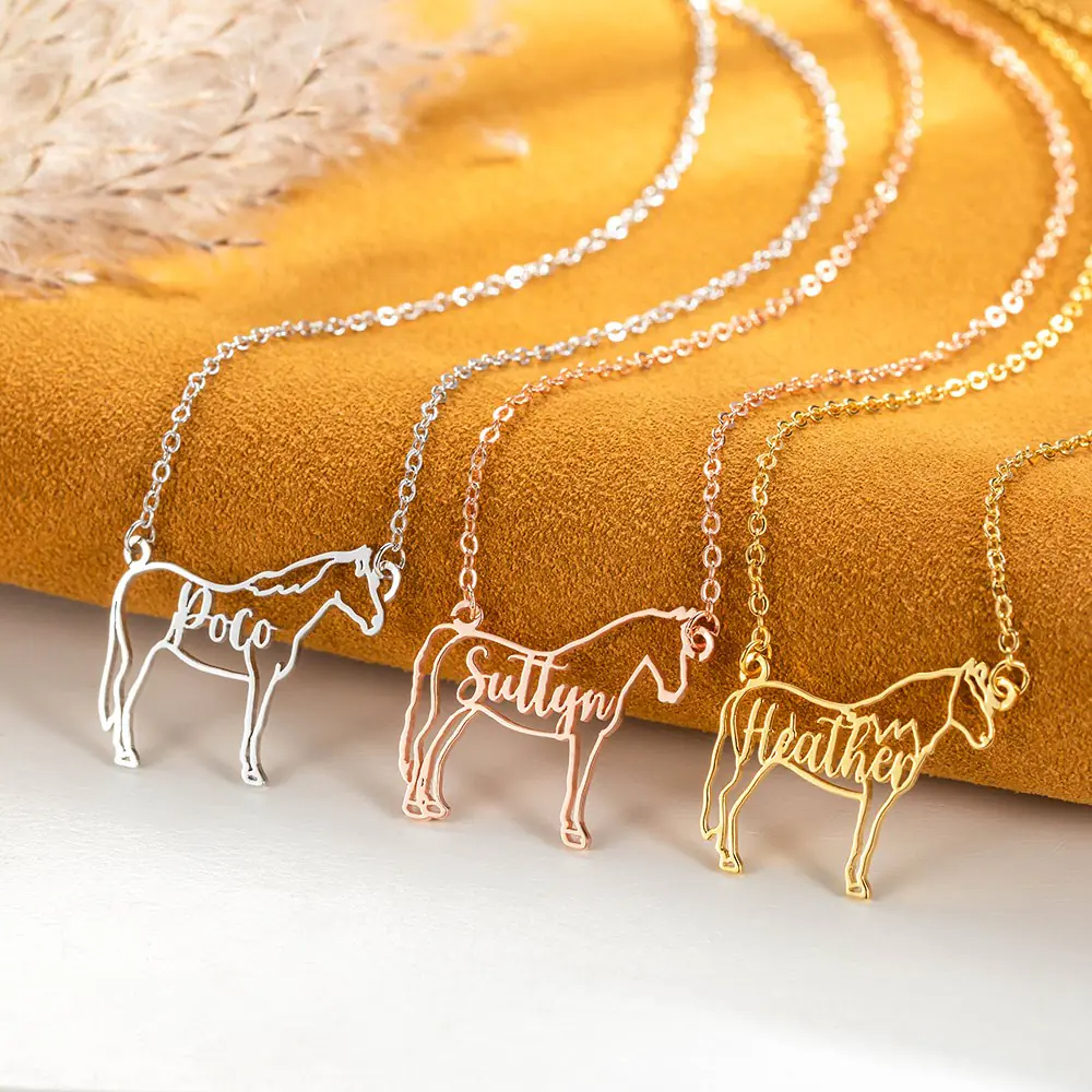 Galloping Spirit: Personalized Sterling Silver Horse Necklace, Ideal for Horse Lovers and Equestrian Gifts