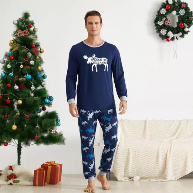 Christmas Family Matching Pajamas Prints Blue Elk Navy Family Pajamas Sets