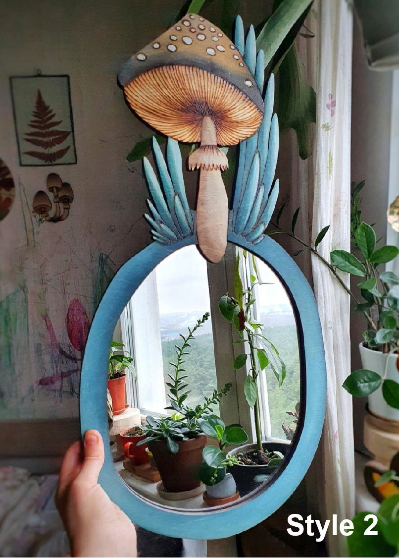 Wooden Mushroom Forest Mirror, Cottagecore Wall Decor