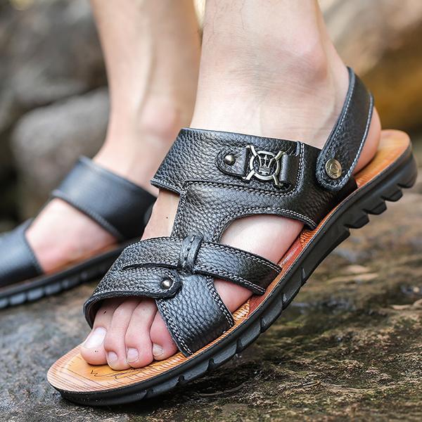 Chicinskates Men's Leather Non-Slip Cowhide Slippers