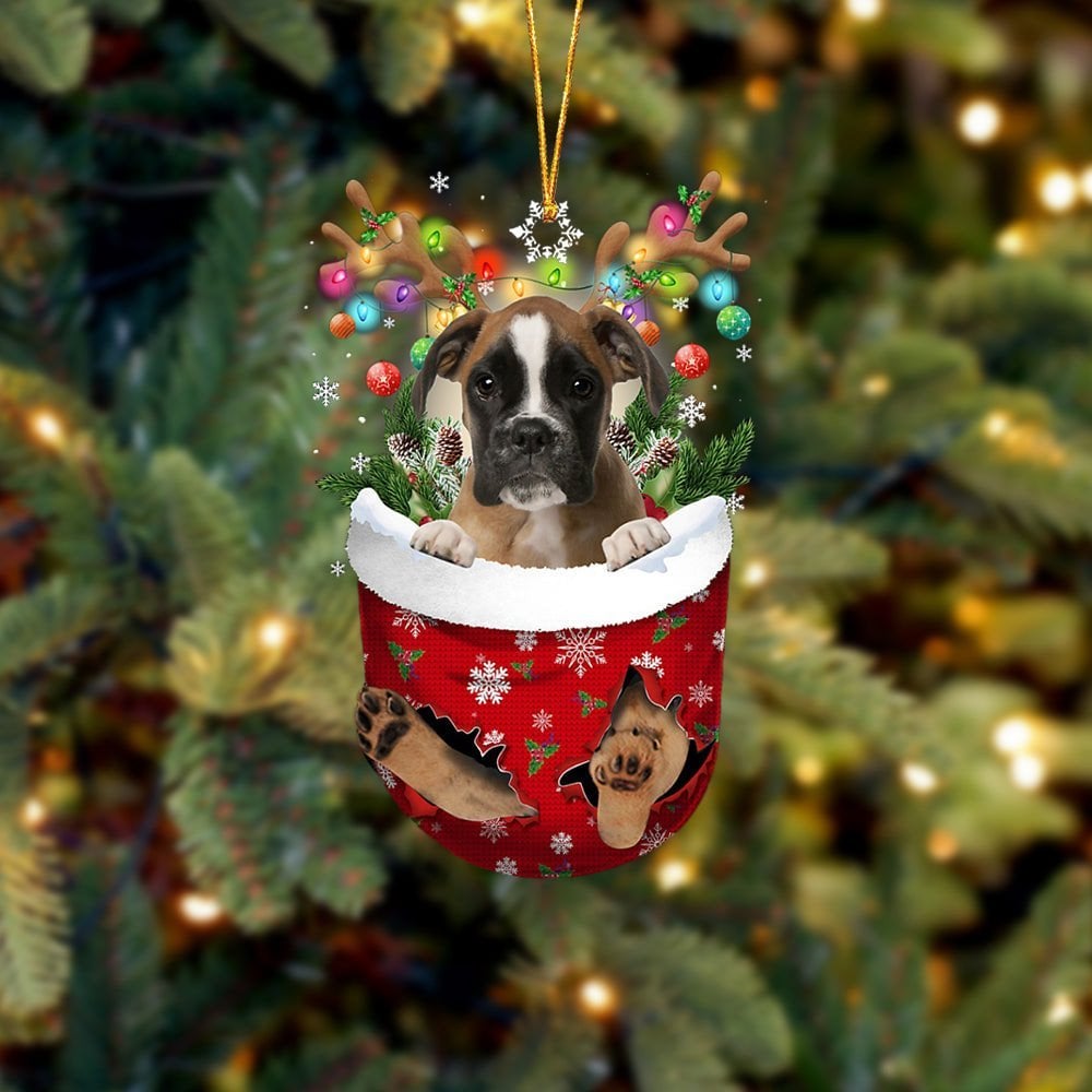 BROWN Boxer In Snow Pocket Ornament
