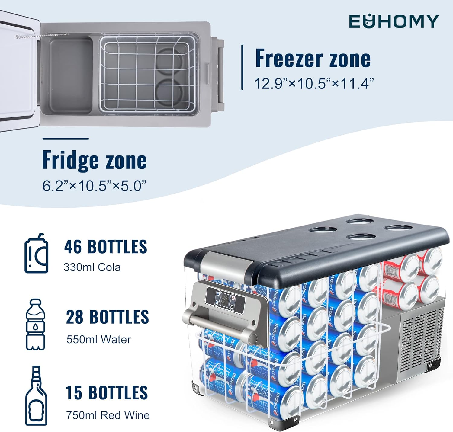 EUHOMY Car Refrigerators 47 QT RV Refrigerator Freezer Fridge Cooler