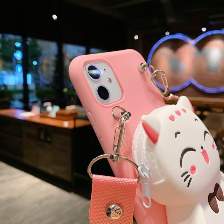Cartoon Lucky Cat Silicone Zipper Storage Case Cover for iPhone