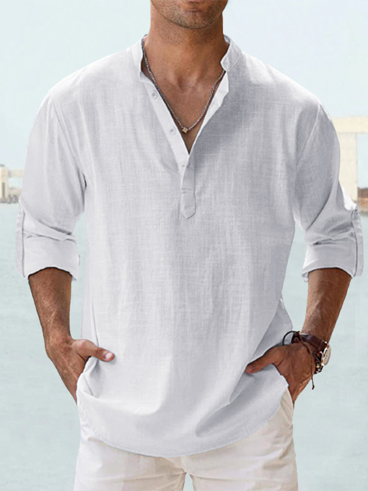Men's  Cotton Linen Casual Long Sleeve Shirt