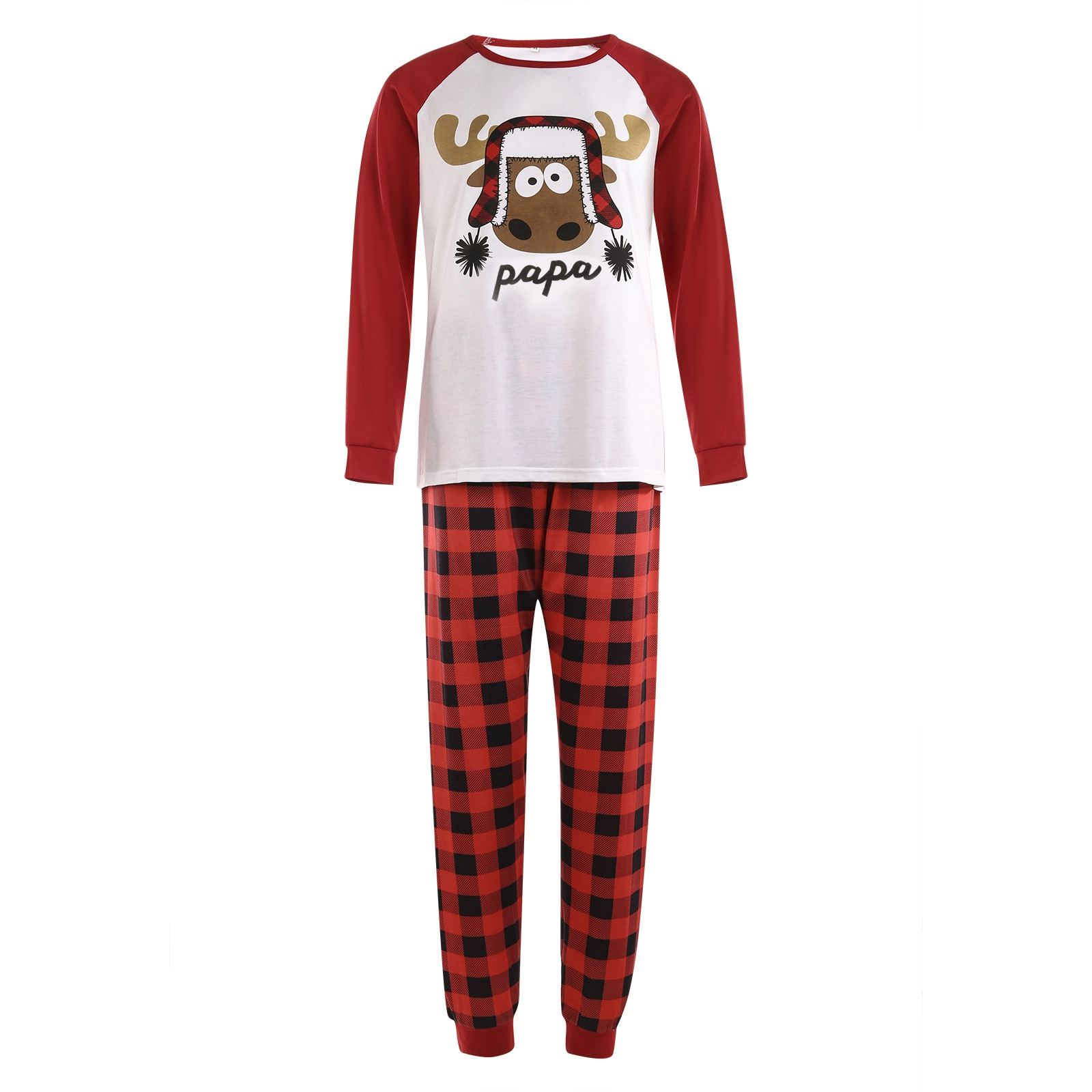 Red Reinderr Plaid Christmas Family Matching Long-sleeve Pajamas Sets