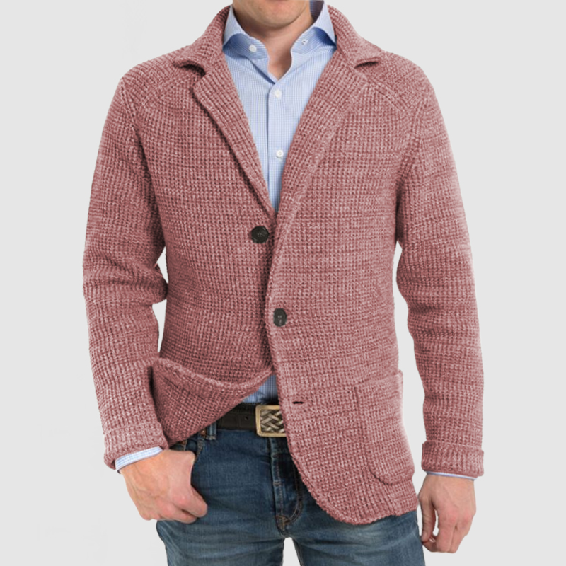 Men's Elegant Lapel Pocket Long Sleeve Knit Jacket