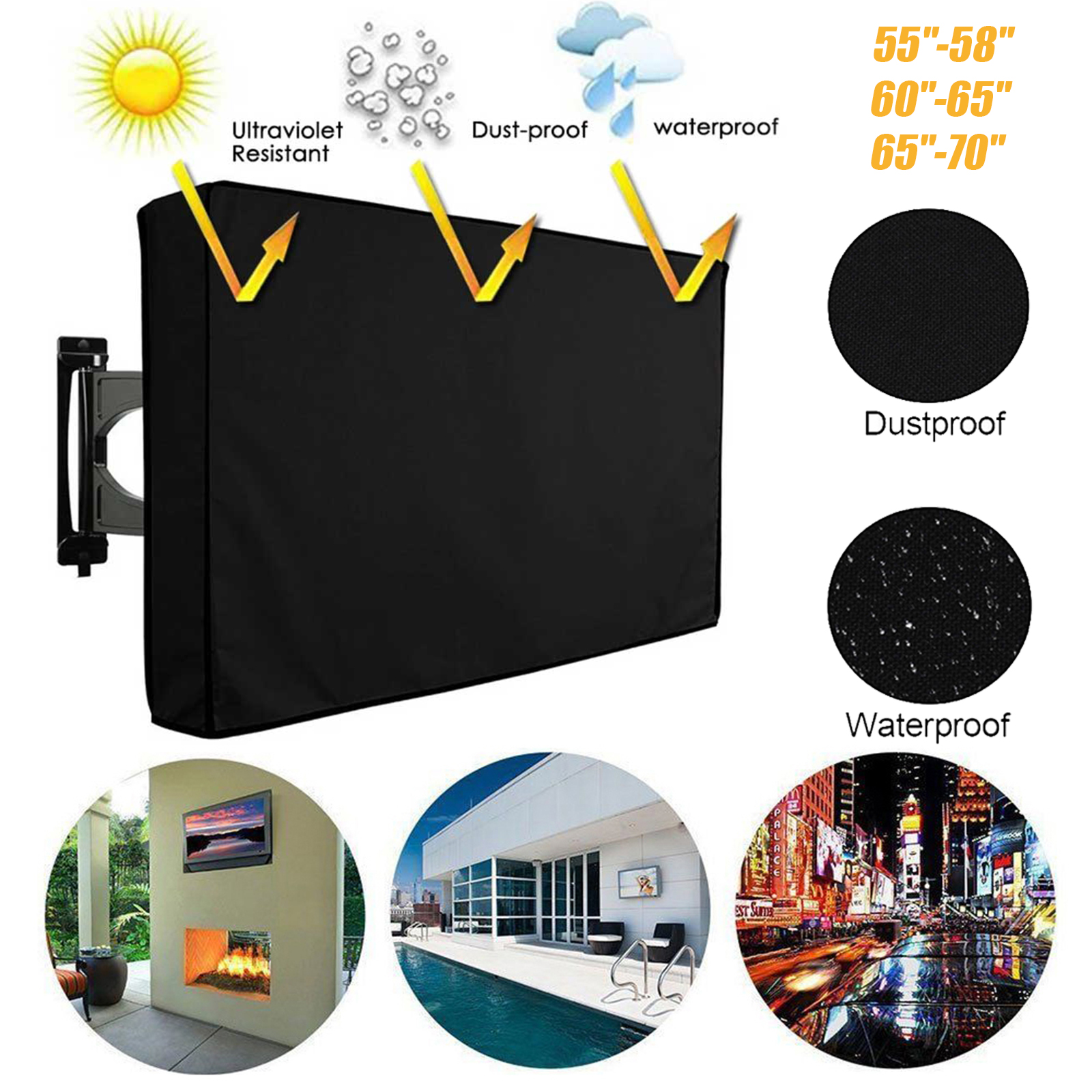 Outdoor Waterproof TV Cover Black Television Protector For 65-70 inch TV 40*64*5in