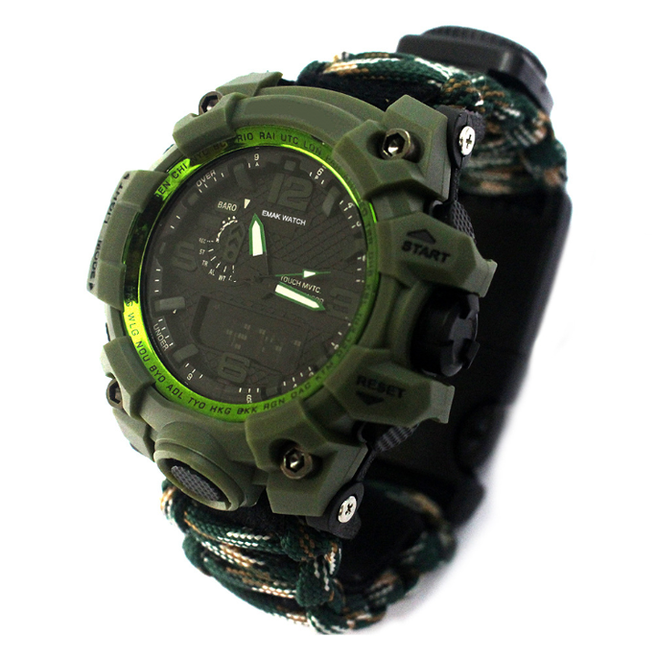 6-IN-1 Survival Military Digital Watch - Waterproof Sports Dual Dial Watches with Compass Paracord Band