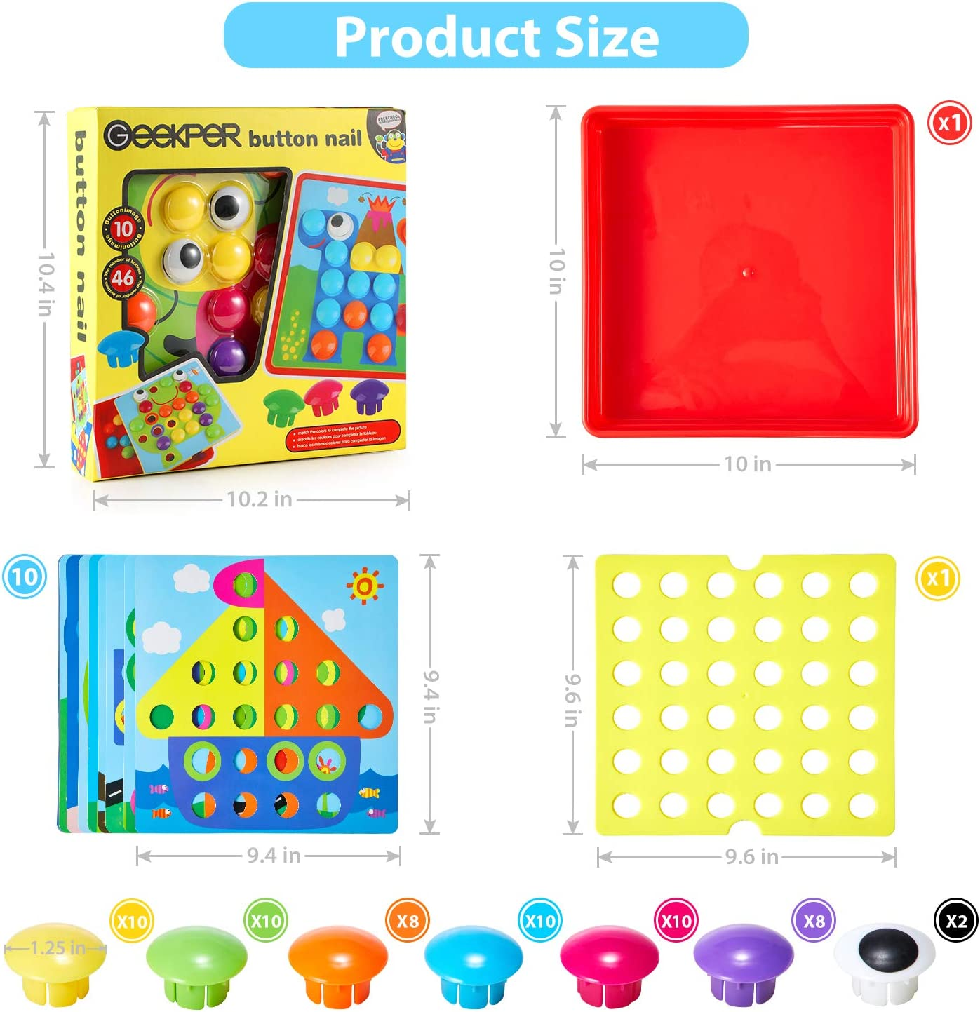 Button Art Toys for Toddlers, Geekper Matching Mosaic Board, Early Learning Educational Toys