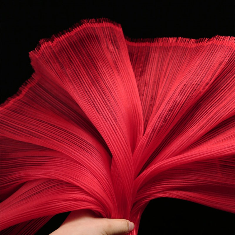 Big Red Glossy Pleated Texture Wedding Dress Styling Fabric