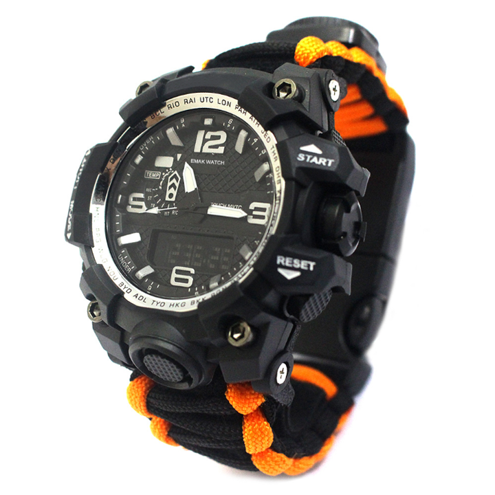 6-IN-1 Survival Military Digital Watch - Waterproof Sports Dual Dial Watches with Compass Paracord Band