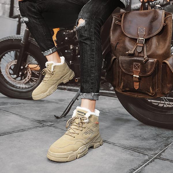 Chicinskates Men's British Style Fur Lining Lace-Up Boots