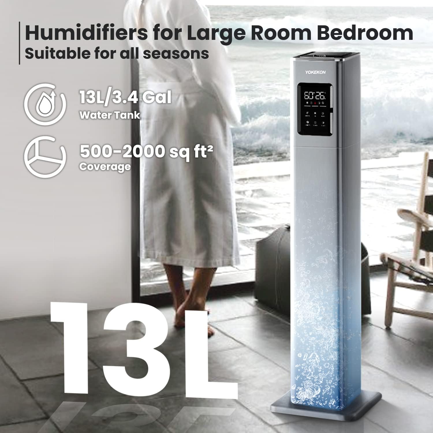 Yokekon 3.4Gal 13L Large Room Floor Humidifiers for Home