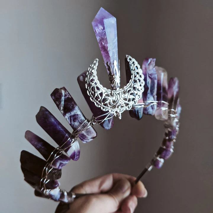 Amethyst Crystal Witch Crown, Wedding Crown