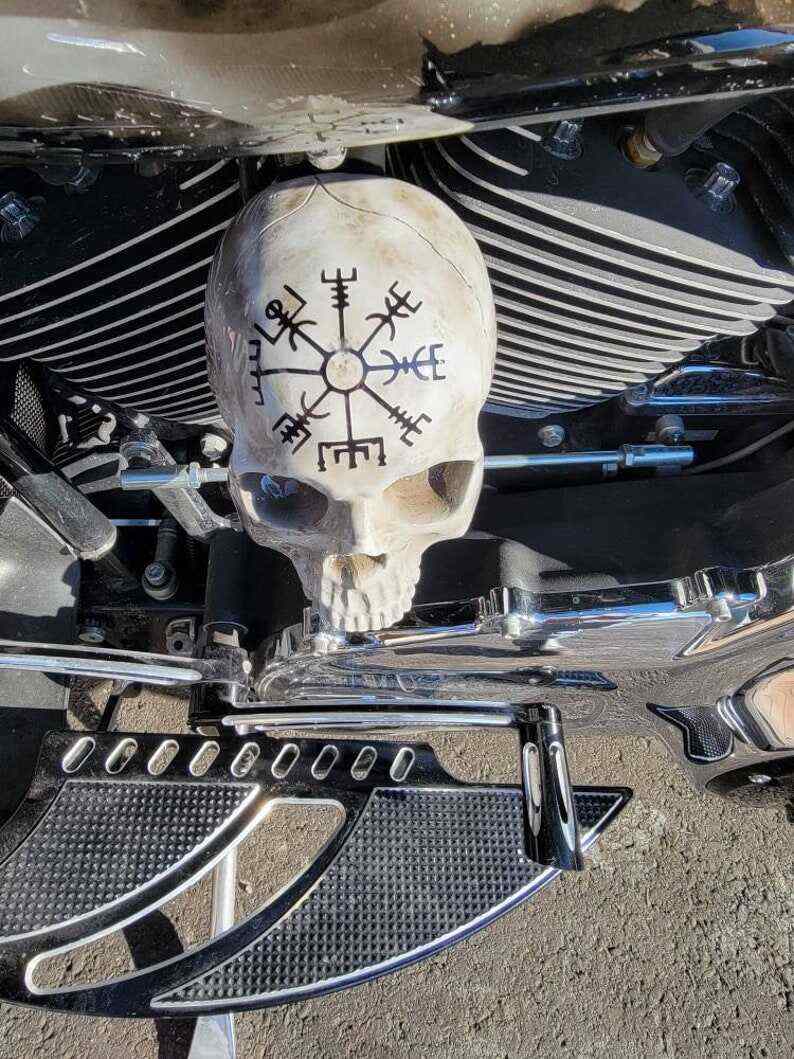 Harley Motorcycle Custom Side-mounted Horn Cover With 3D Skull With Viking Compass
