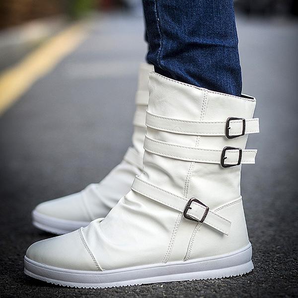 Chicinskates Men's Buckles Design Side Zipper Boots