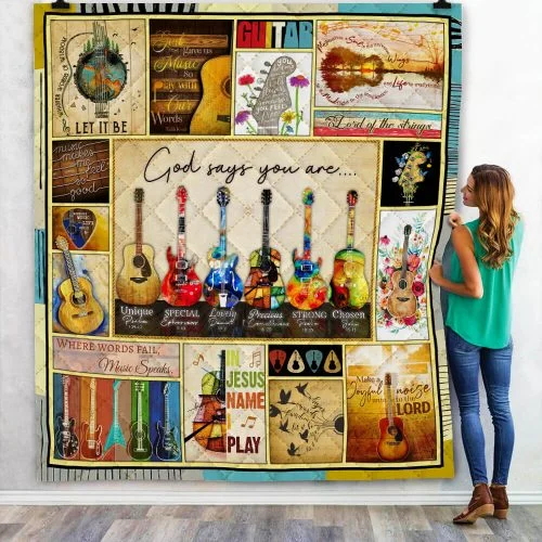 Guitar, God Says You Are Quilt Blanket