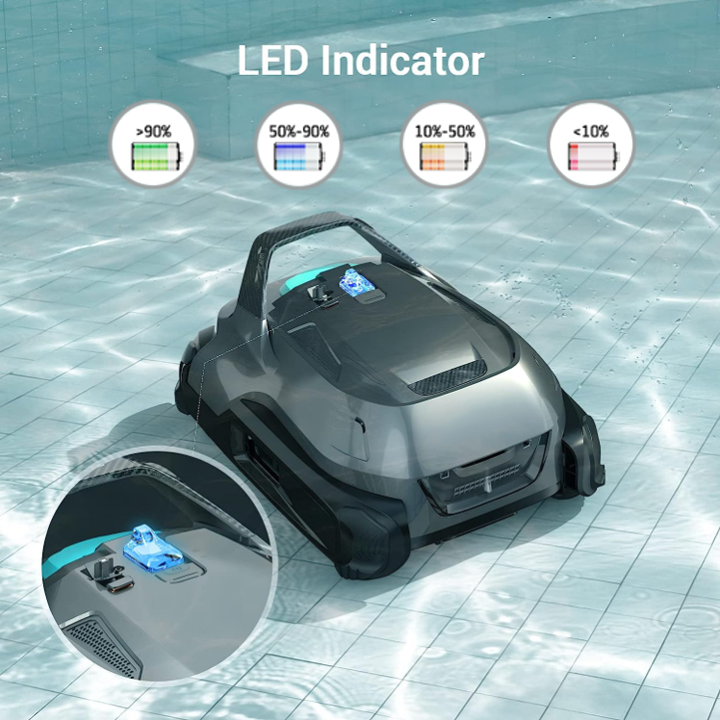 Cordless Robotic Pool Cleaner - Stronger Power Suction, Dual Motors, LED Indicator, Self-Parking, Long Battery Life