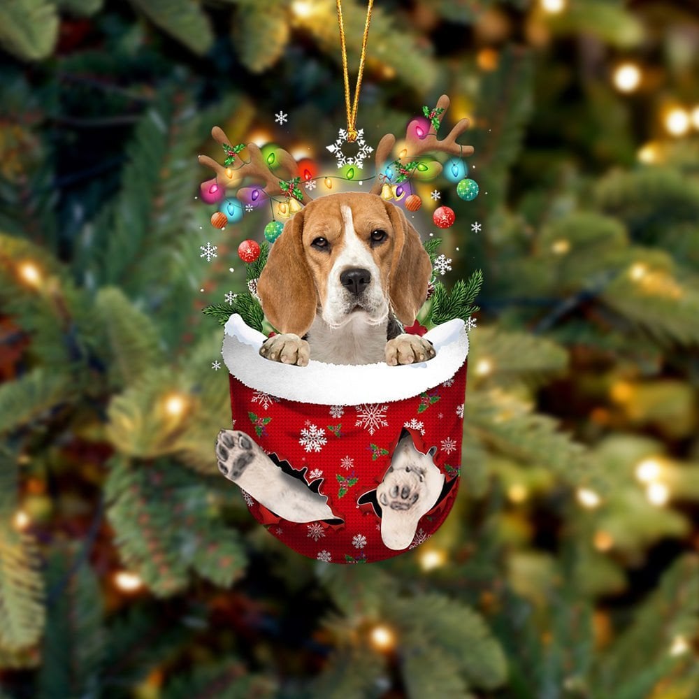 Beagle 2 In Snow Pocket Ornament