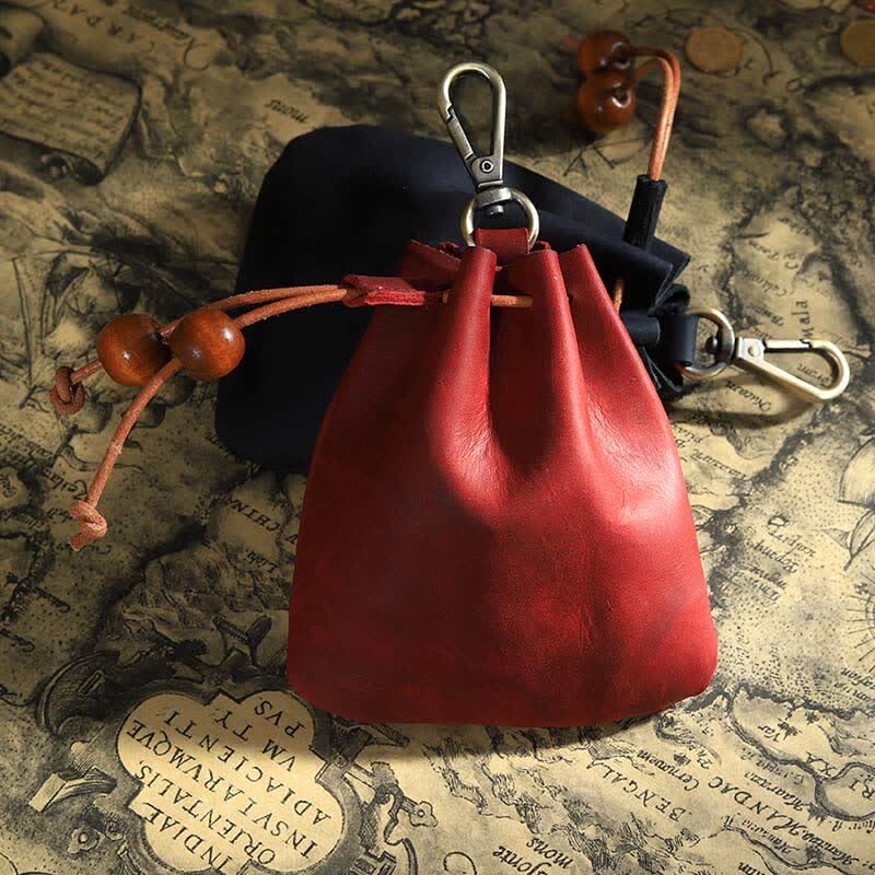 Vintage Coin Purse Genuine Leather Pouch Wallet Drawstring Storage Bag