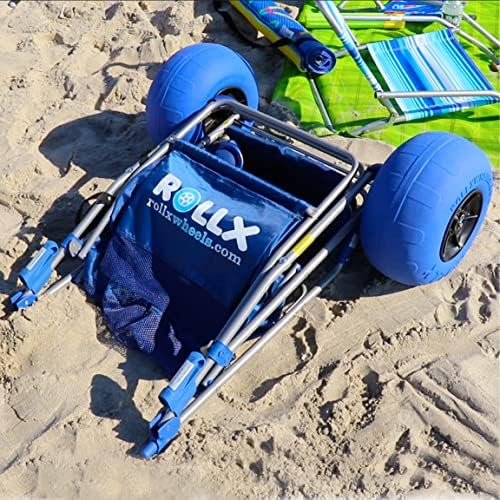 RollX Big Balloon Wheel Beach Cart for Sand Foldable Storage Wagon with Big 13 Inch Beach Tires Pump Included