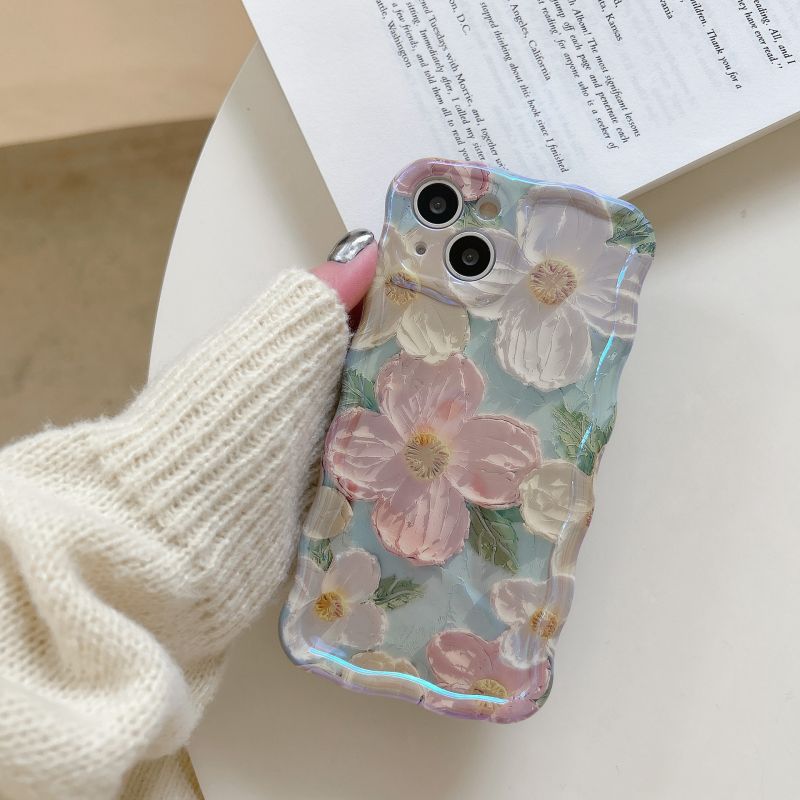 For IPhone Colorful Pink Flower Oil Painting Exquisite Phone Case