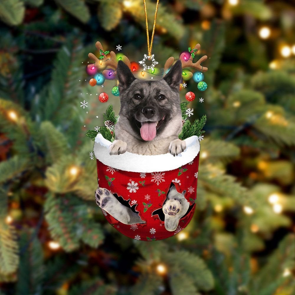Norwegian Elkhound In Snow Pocket Ornament