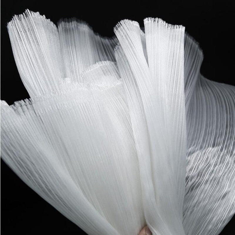 White Glossy Pleated Texture Wedding Dress Styling Fabric