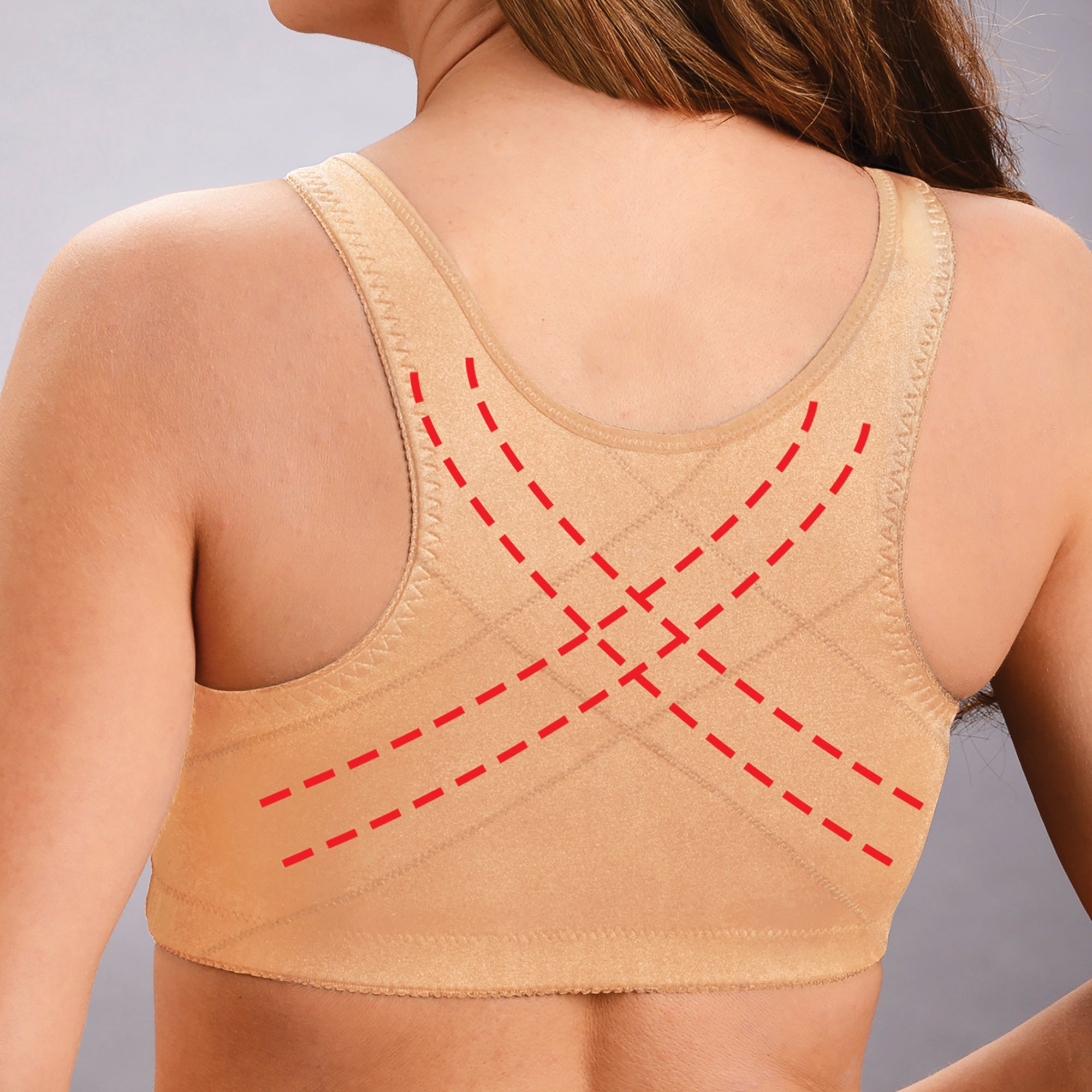 Front hooks, stretch-lace, super-lift, and posture correction – ALL IN ONE BRA!