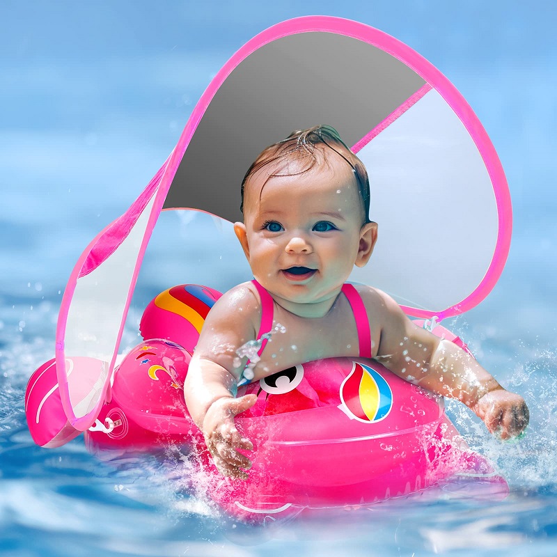 Baby Swimming Pool Float with Removable UPF 50+ Sun Protection Canopy