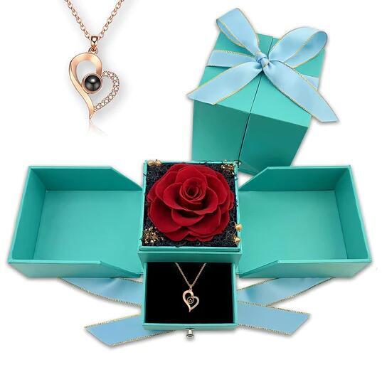 Forever red rose gift box i love you in 100 languages necklace