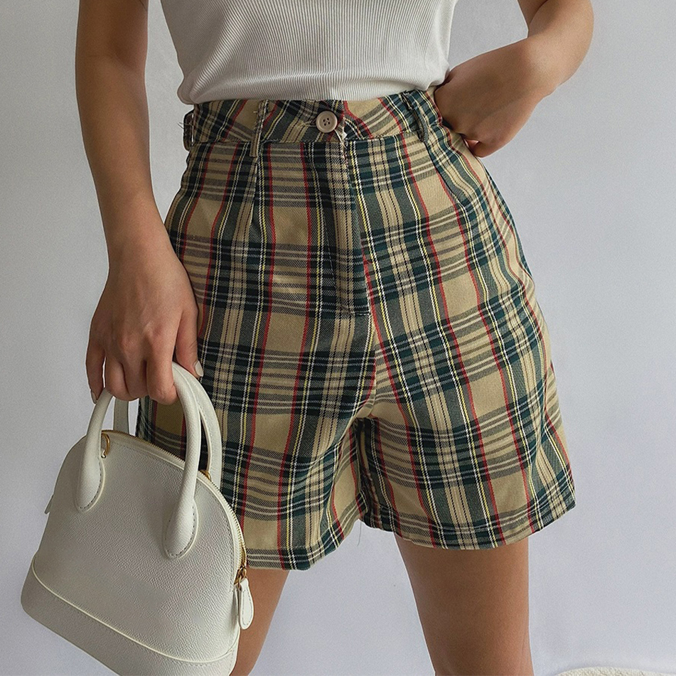 Vintage Style Plaid Shorts asae
