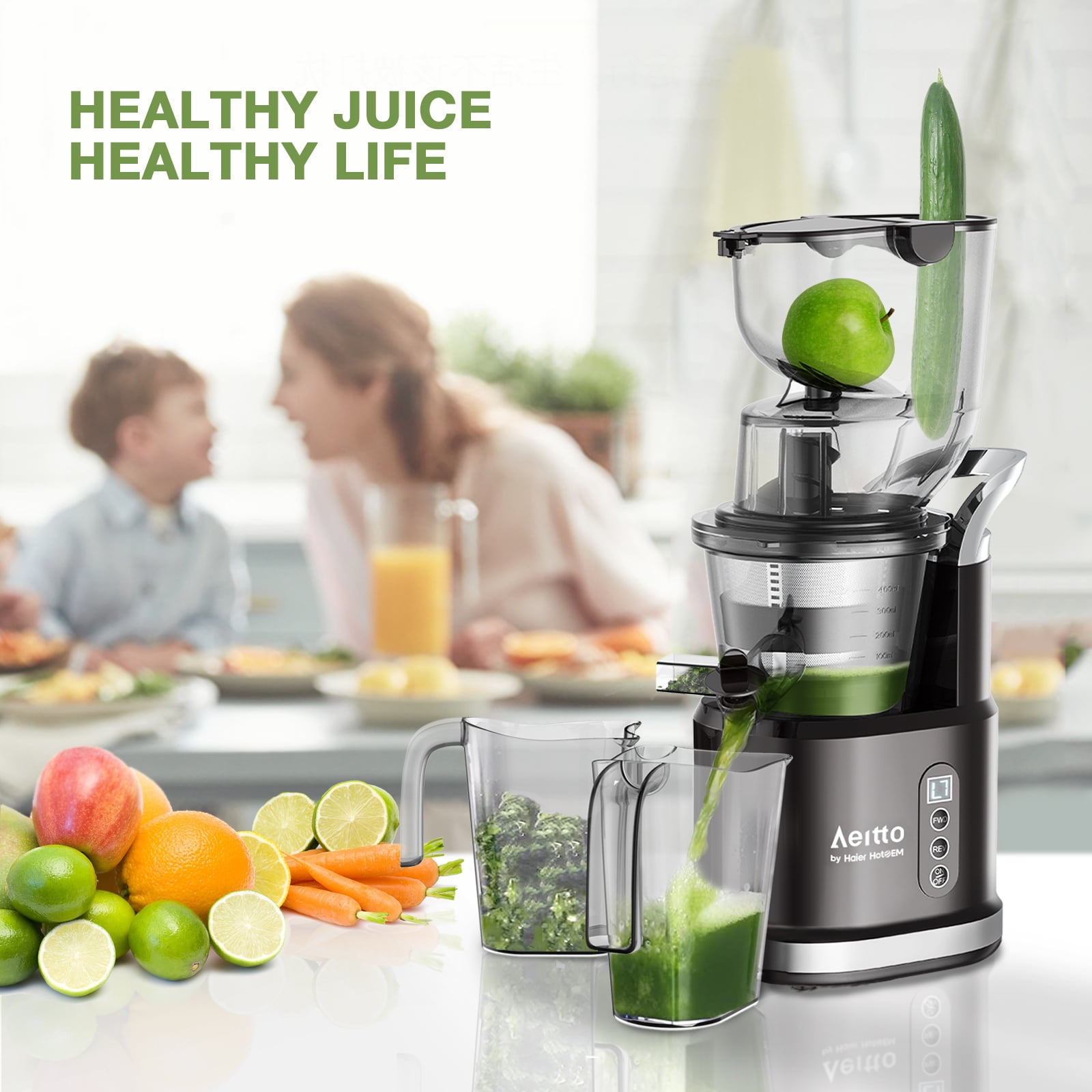 Aeitto Juicer Machine Cold Press Juicer with Big Wide 3.3-in Chute and 900-ml Cup Slow Masticating Juicer Extractor Pro