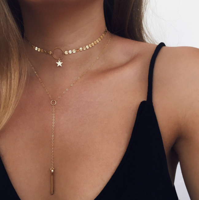 Double-layered collarbone necklace