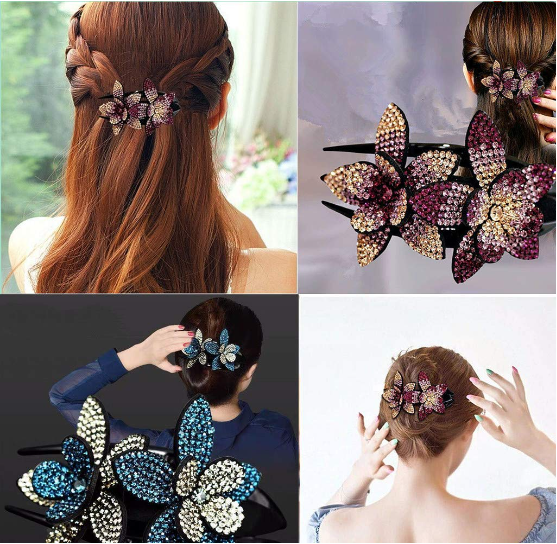 [Last day flash sale💥45% OFF] Rhinestone Double Flower Hair Clip-BUY 3 FREE SHIPPING