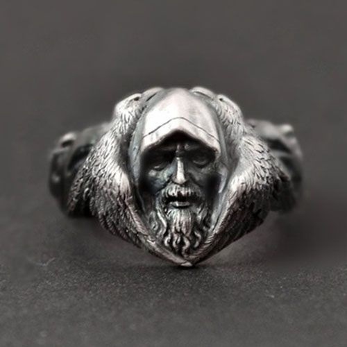 Norse Mythology Odin Raven Rings Mens Viking Wolf Stainless Steel Ring