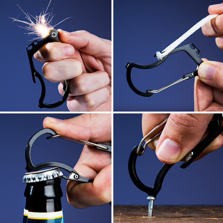 Survival Multitool Carabiner - Fire Starter, Utility Blade, Bottle Opener, Keychain Emergency Tool with Screwdriver Tip
