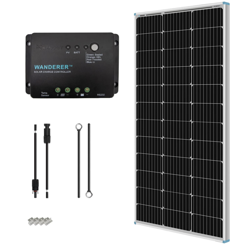 Renogy 100 Watt 12 Volt Solar Panel Starter Kit with 100W Monocrystalline Solar Panel