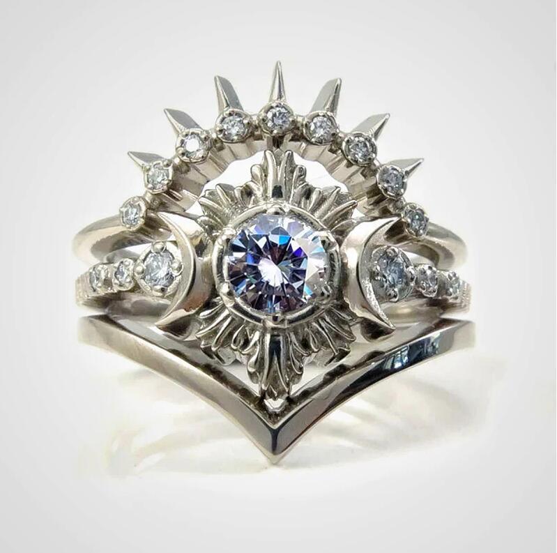 WICCA MOON GODDESS RING SET