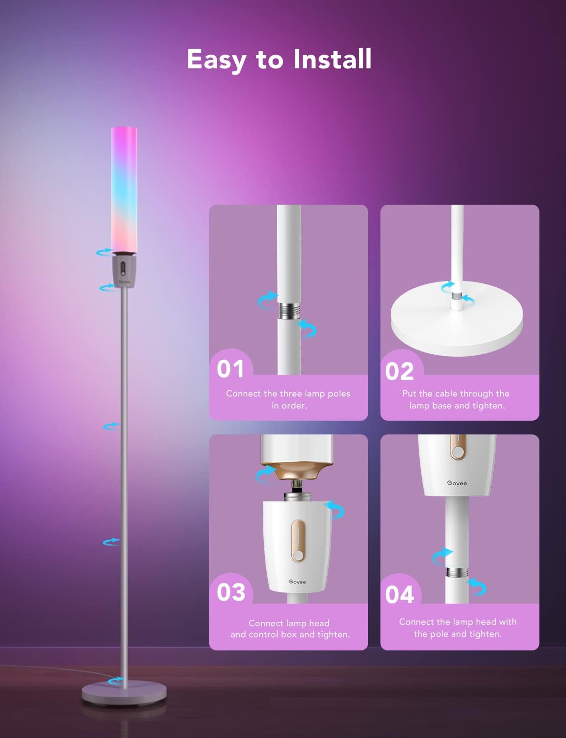 Govee Cylinder Floor Lamp LED Corner Floor Lamp with Wi-Fi App Control
