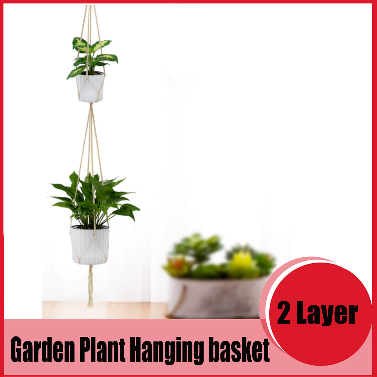 2PCS 2 Layer Macrame Plant Hanger Garden Indoor Hanging Planter Basket Rope