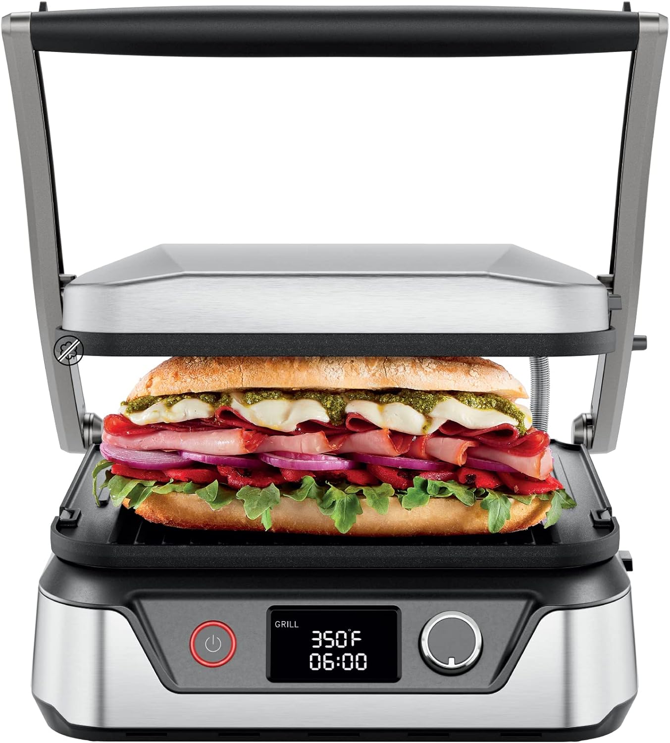 Chefman 5 in 1 Panini Press Grill with Reversable Non-Stick Plates, Opens Flat - Stainless Steel, New