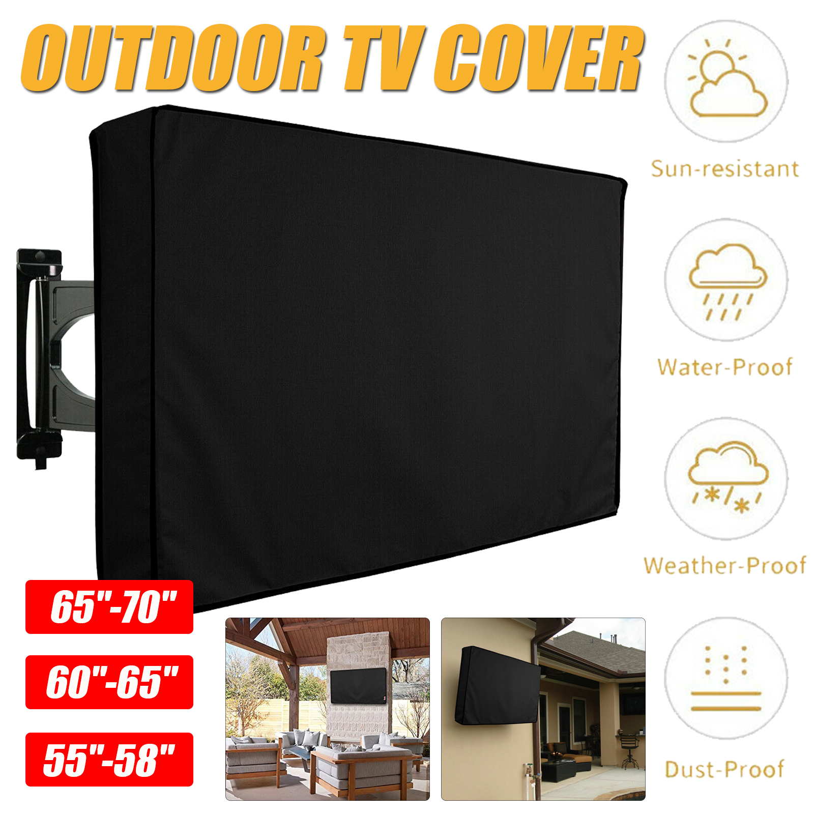 Outdoor Waterproof TV Cover Black Television Protector For 60-65 inch TV 37*58*5in