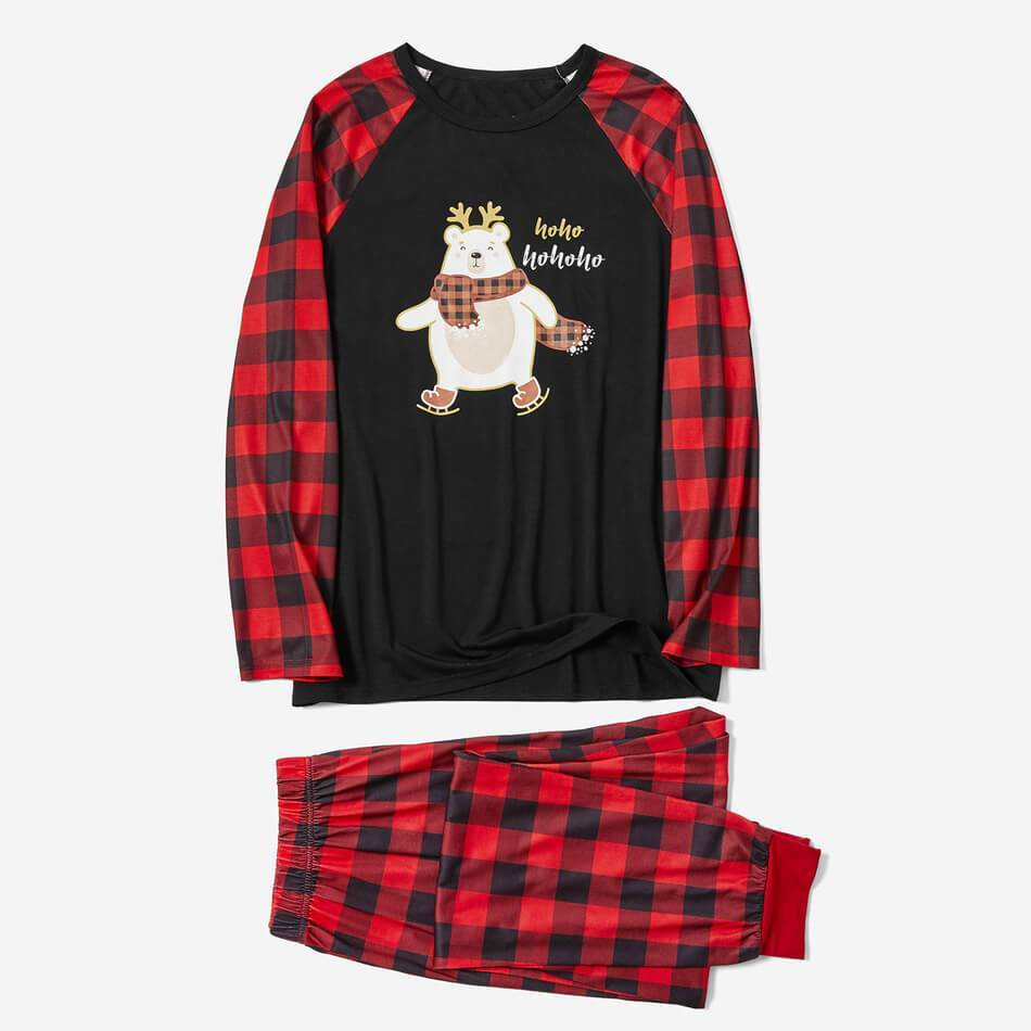 Family Matching Cute Bear Print Christmas Buffalo Plaid Pajamas Sets