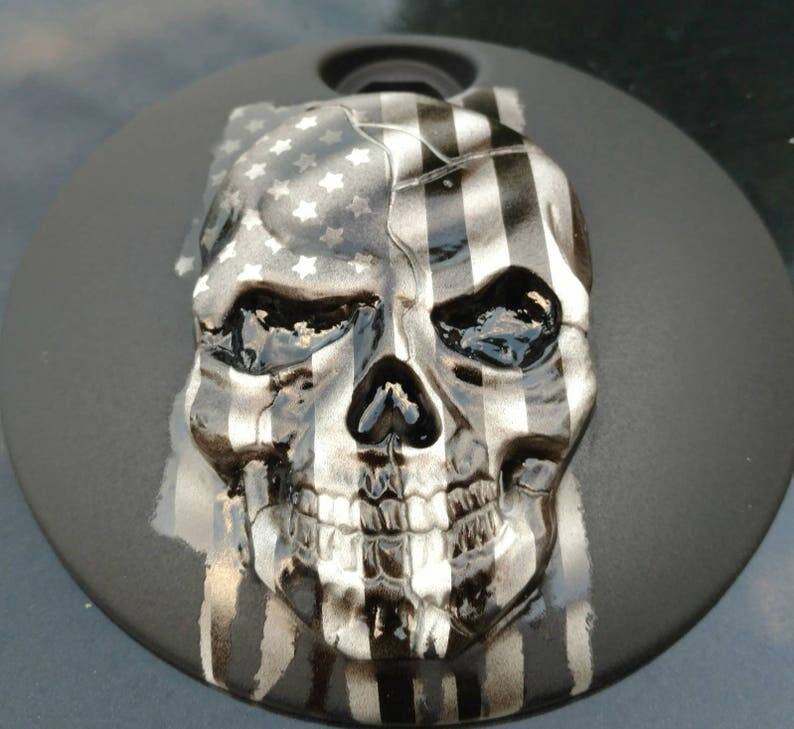 Harley Davidson Custom 3D American Flag Skull Harley-Davidson Fuel Door