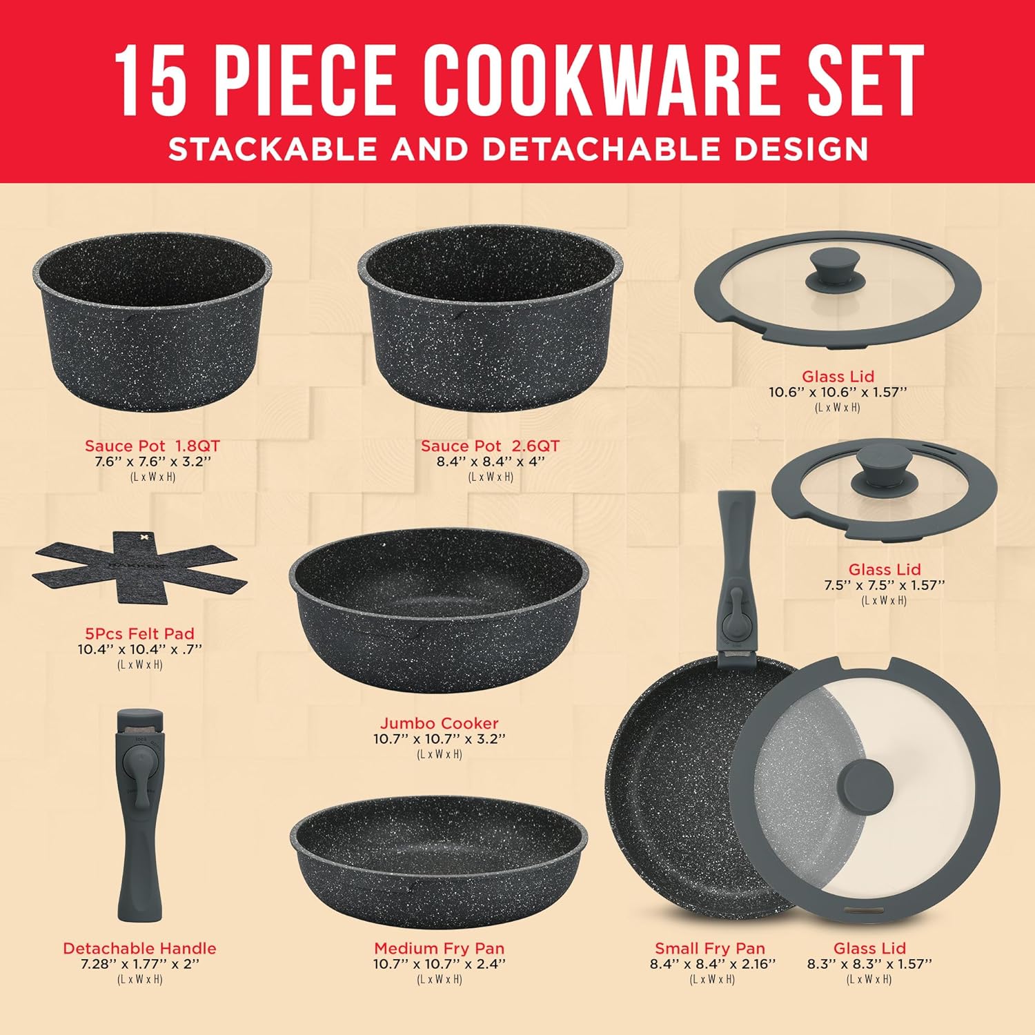Bakken Swiss Detachable 15-Piece Cookware Set With Eco-Friendly & Bakeware Set 6 Piece