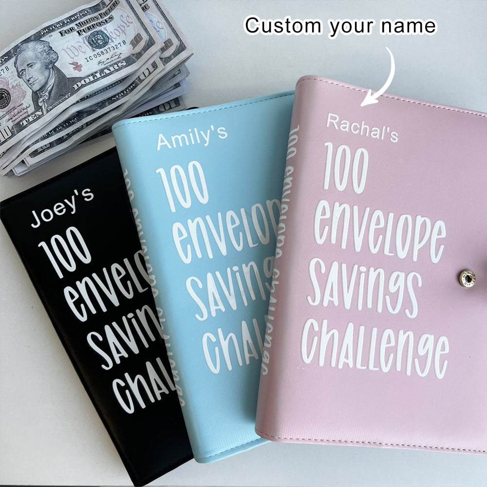 Custom name 100 Envelope Challenge Leather Binder-Easy And fun Way To Save $5,050🔥