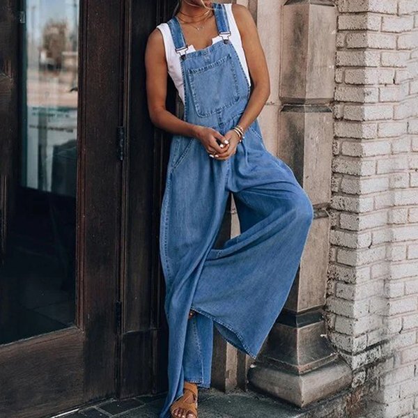 🔥49% OFF &  FREE SHIPPING - Women's Loose Adjustable Strap Wide Leg Denim